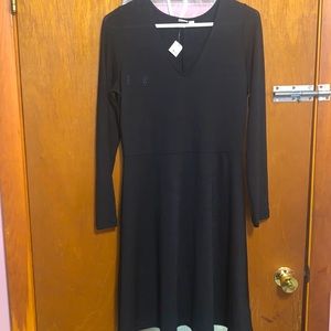 GAP Black Long-Sleeve V-Neck Midi Dress-NWT